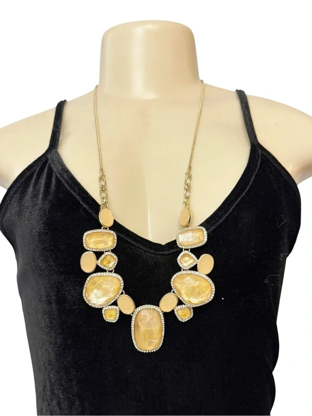 Gold-Tone Statement Adjustable Necklace‎ with Champagne Resin Stones